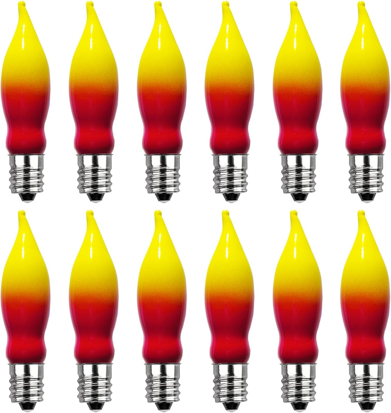 Christmas Flicker Flame Light Bulbs, 12 Pack C7 Orange Flickering Light Bulb, 1W E12 Flame Candelabra Bulbs for Candle Chandelier Outdoor String Lights Party Halloween Christmas Decoration