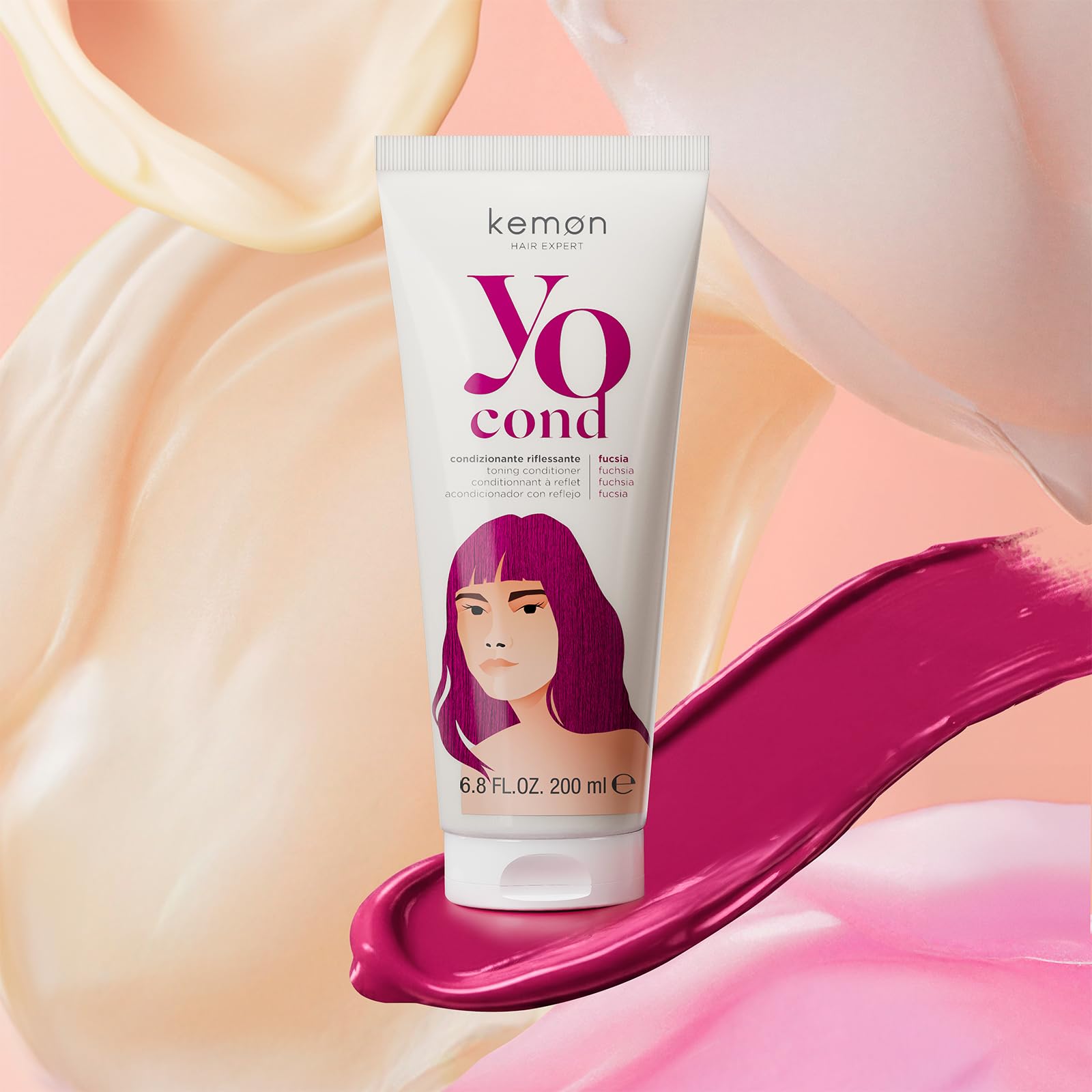 Kemon Yo Cond Fucsia - Maschera Riflessante Professionale con Formula YoVeg e Velian Complex, Nutre e Illumina i Capelli in 3 Minuti, 88% Ingredienti Naturali, 200 ml