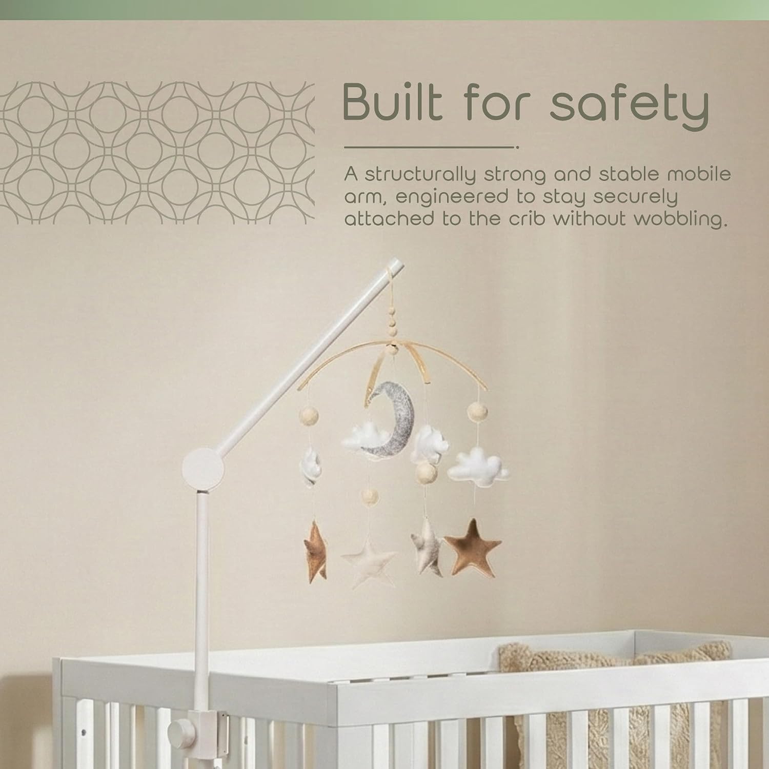 White Wooden Baby Mobile Arm – Adjustable Crib Mobile Holder for Nursery Decor – Easy-to-Mount Support for Hanging Baby Accessories – Homezy