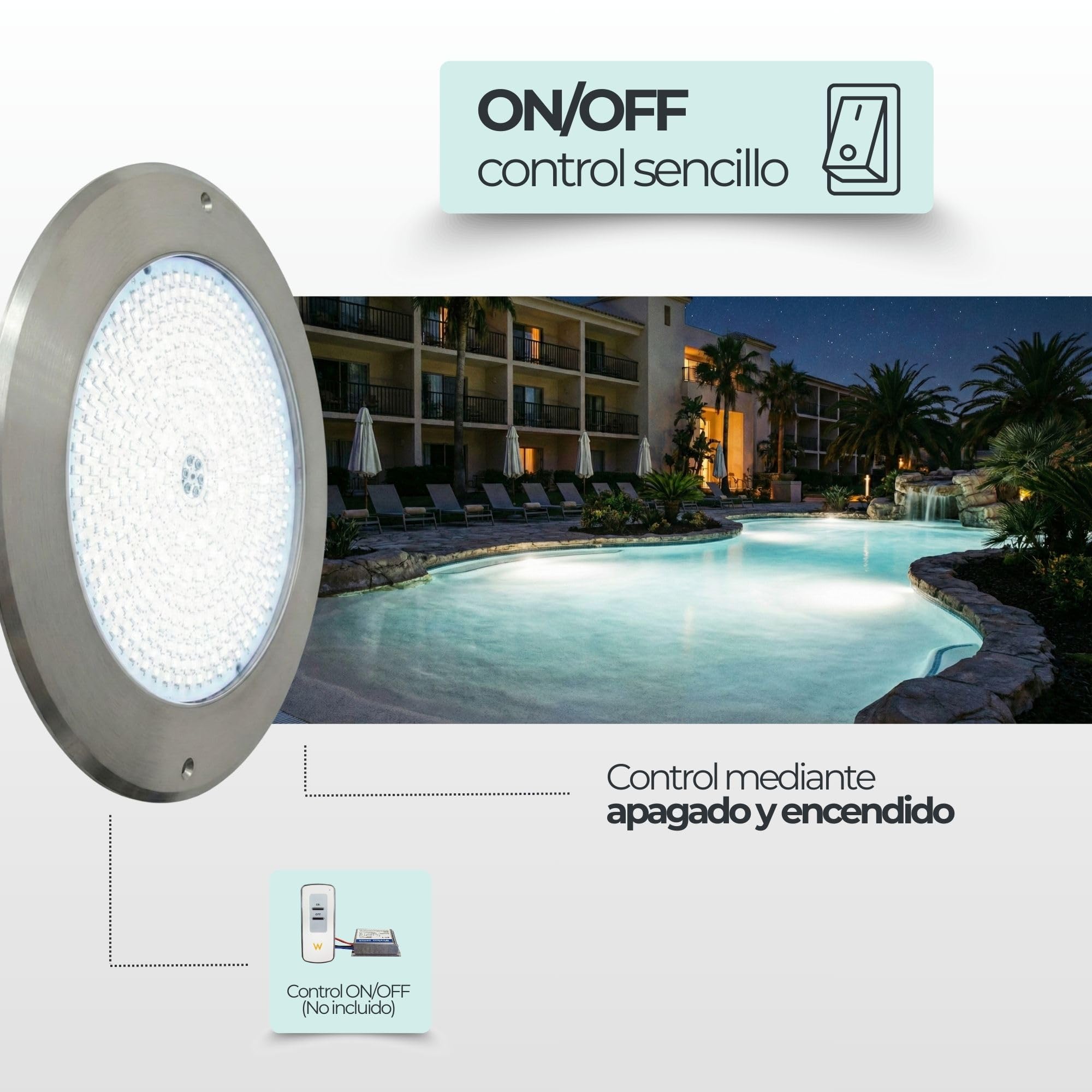 SWIMHOME Warmpool Foco LED Piscina Extraplano Superficie Acero Inoxidable Resina 35W Blanco Frío 6000K 12V 28cm