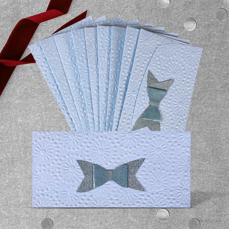 Kidsy Winsy Pack of 8 (3.5 x 7.5 Inches) Blue Embossed With 3D Bow Tie|3 Fold Shagun Envelopes for Gifting Money | Wedding, Birthday, Sagan Cash Gift Envelopes | Designer Money Envelope for Cash Gifts 4