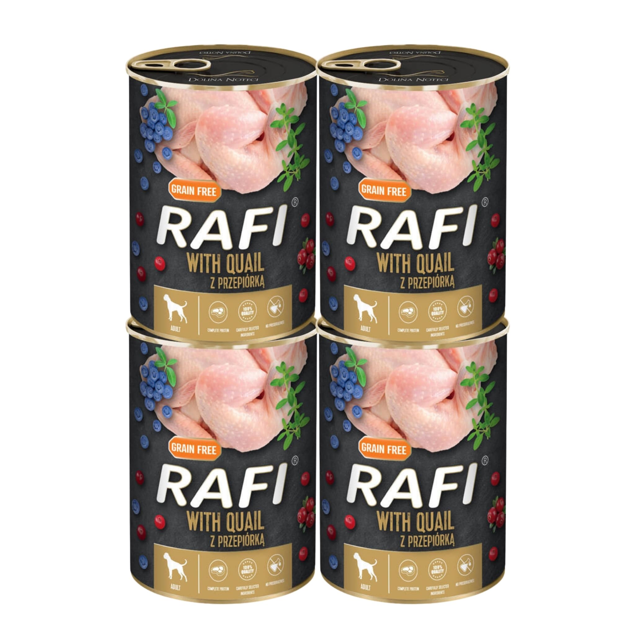 Rafi Complete Adult Wet Dog Food, Quail, 4 x 400g Cans