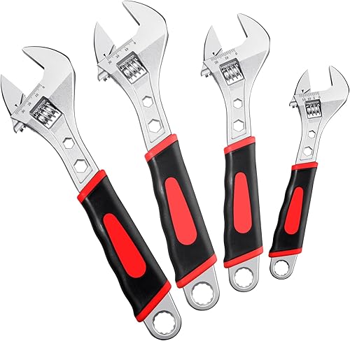 Lasnten Juego de 4 llaves ajustables, llaves de mandíbula anchas, llave métrica de acero forjado, herramienta para el hogar, taller, garaje,