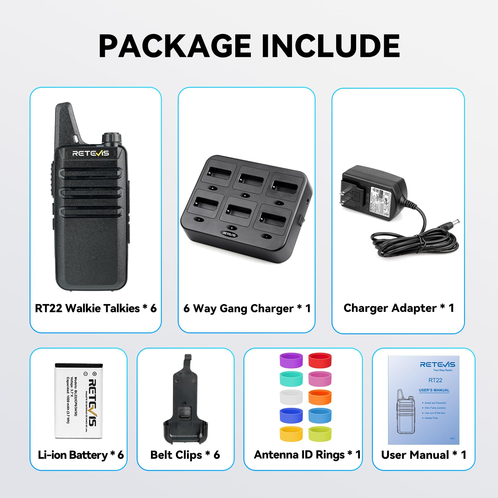 Retevis RT22 Commercial FRS Walkie Talkies Rechargeable Long Range (6 Pack) — Amazon image 9