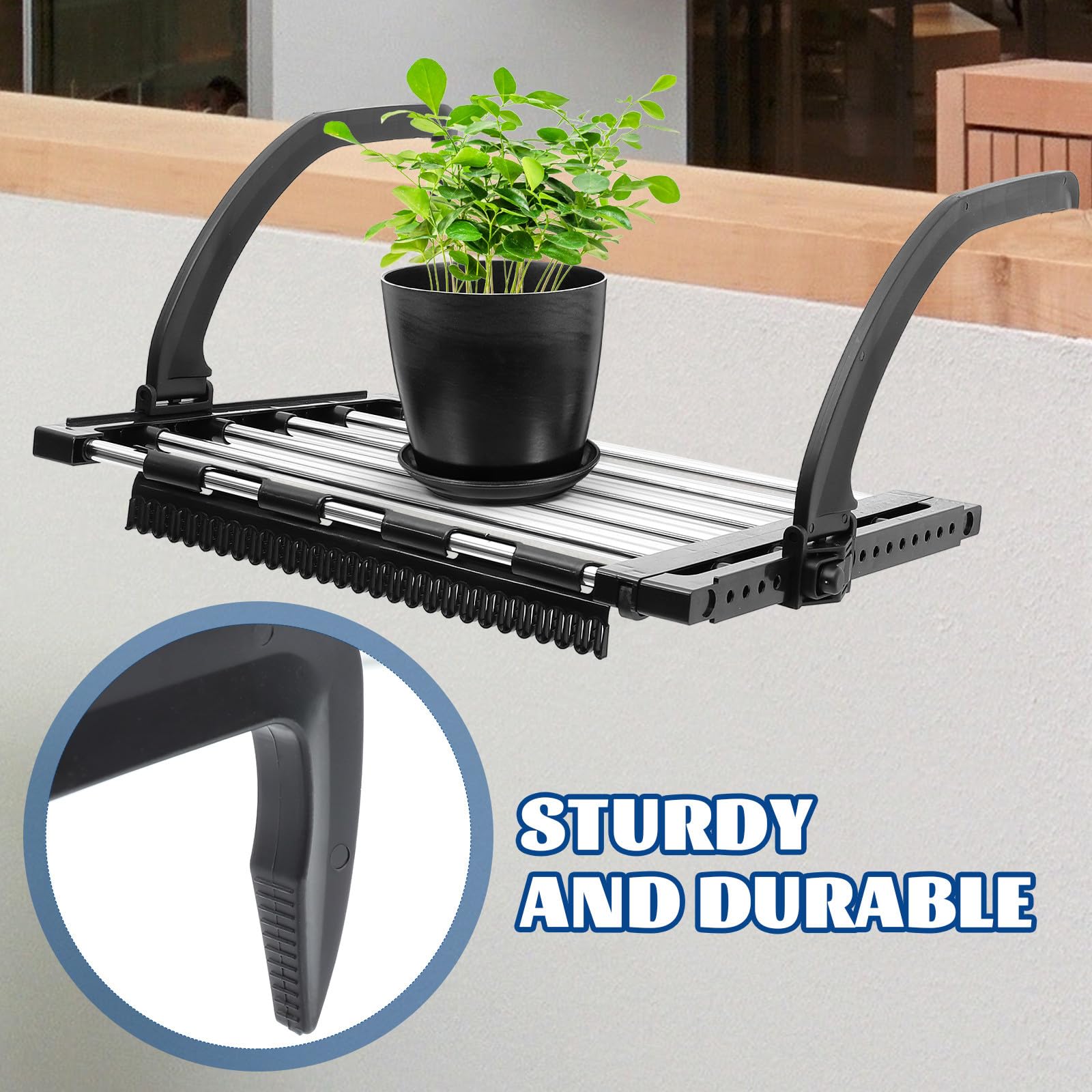Stendino Estensibile da Balcone in Acciaio Inox, Piccolo 42-73 Cm | Pieghevole e Salvaspazio, Supporto Robusto 10kg, per Bagno e Balcone, Colori Nero e Argento