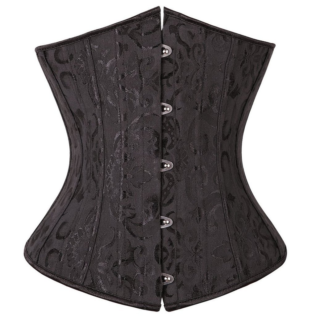Everbellus Womens 24 Spiral Steel Boned Satin Underbust Waist Training Brocade Corset