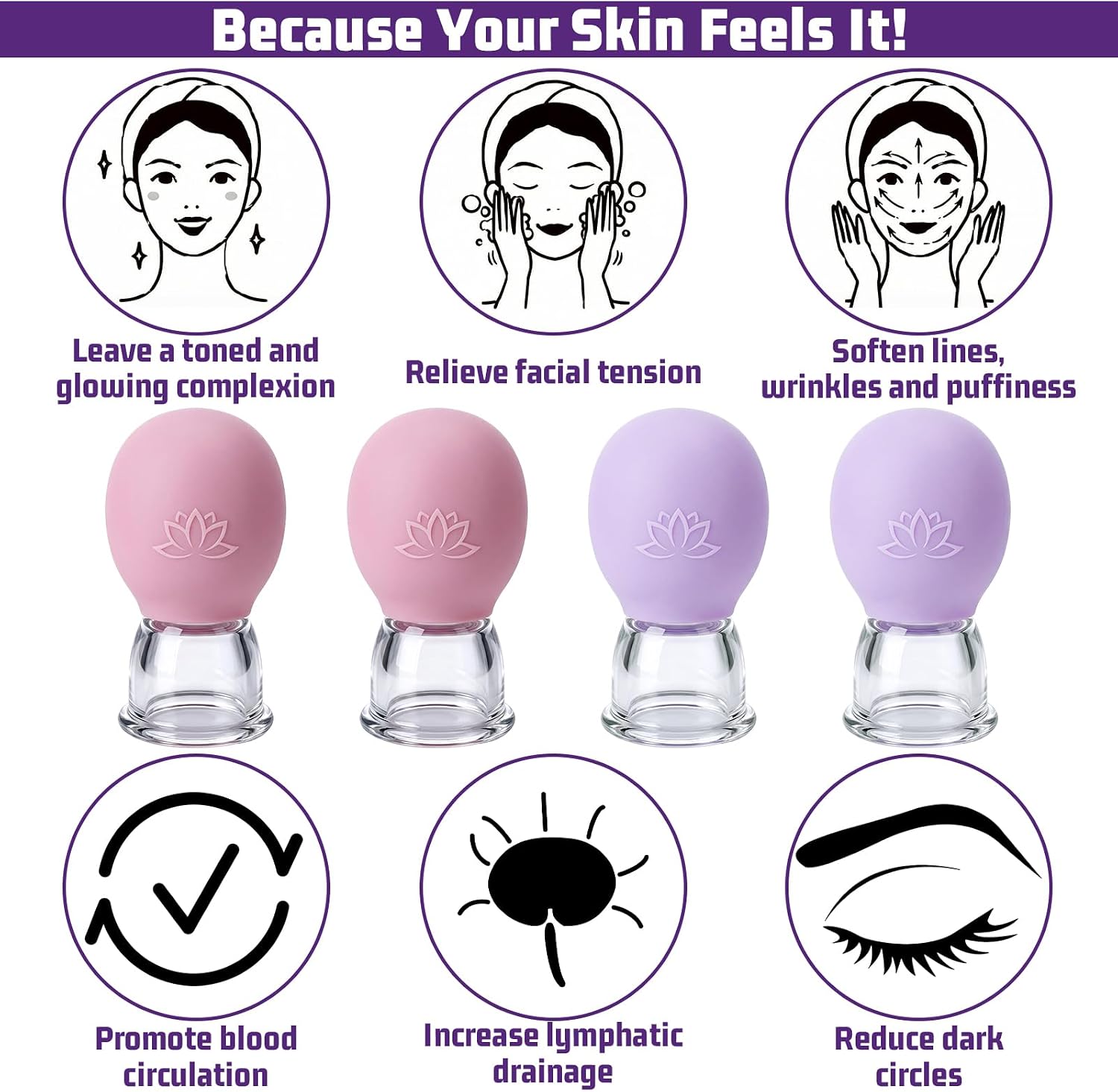 4 Pcs Facial Cupping Therapy Set, Silicone Face Cupping Kit for Massage, Anti Cellulite Cup Massage Tool Vacuum Suction Cup for Eye Face Vacuum Massager