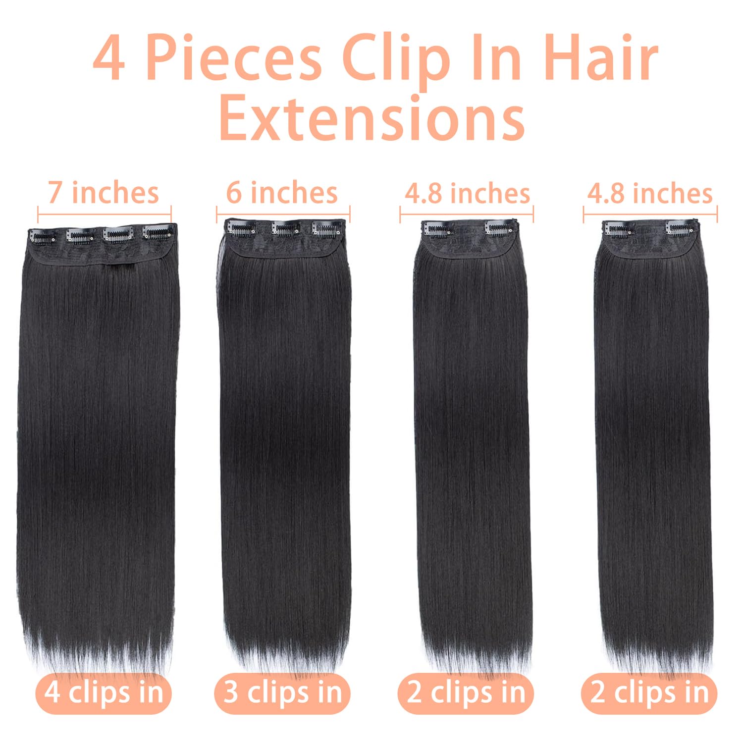 Mscat 20 Inch Clip in Hair Extensions Synthetic Thick Hair pieces for Women Girls 4PCS Full Head Set Curly Synthetic Hair Extensions(4#) - Image 2
