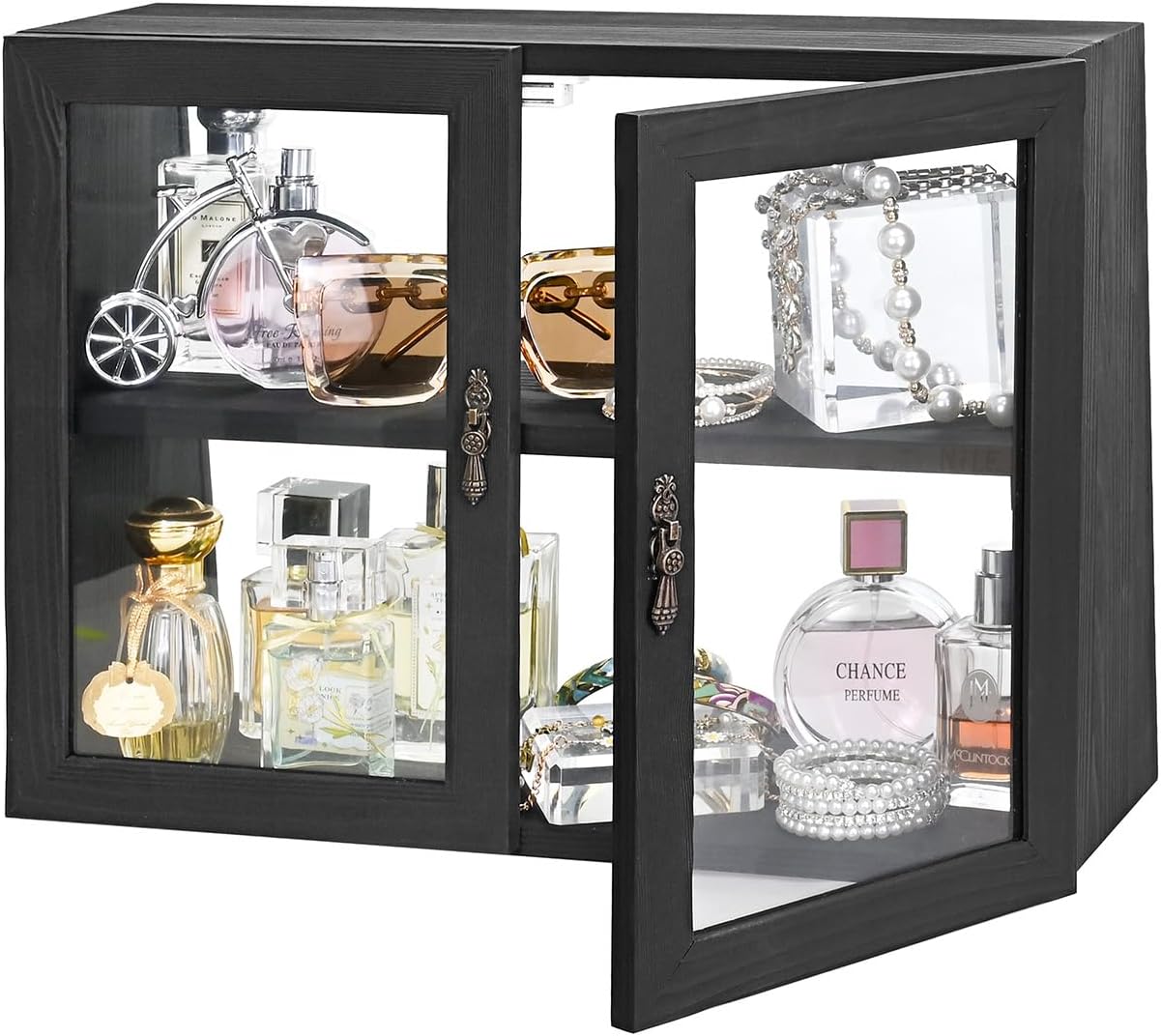 MOOCA Tempered-Glass Wood Display Case with Double...