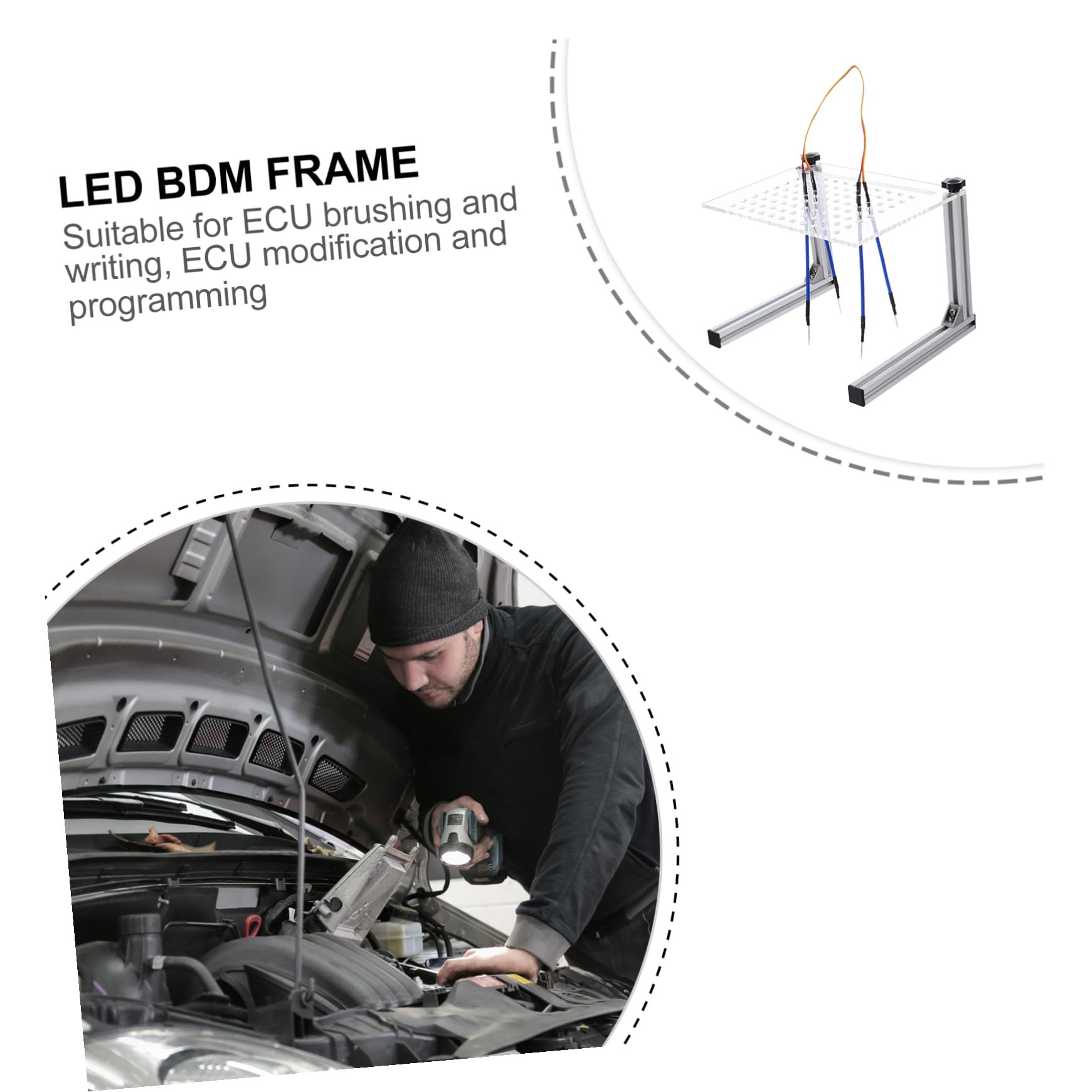 HEMOTON Support de Carte ECU LED avec 4 Sondes, Cadre de Test pour Programmateur ECU, Outil de Diagnostic Automobile Compatible Ktag Kess, Adapté à L’Analyse Réparation Électronique