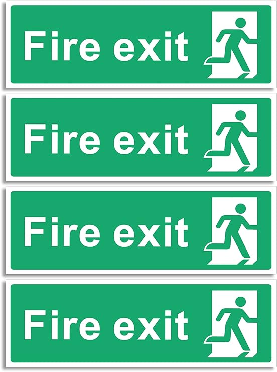 RubiGo 4 Pack Fire Exit Sign (No Arrow) Fire Signs Self Adhesive 30 X