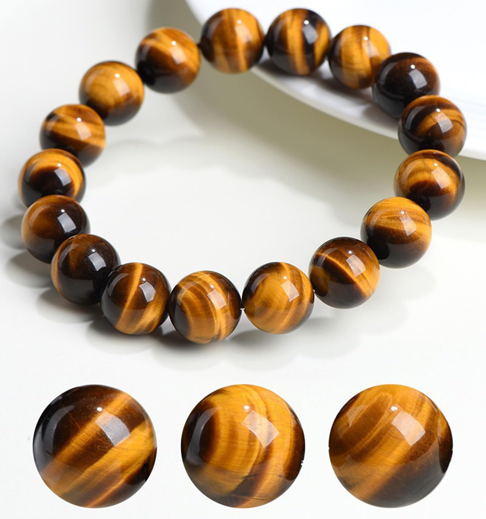 Perline Rotonde Fatte a Mano, Bracciale Occhio di Tigre Naturale Bracciale da Uomo Gemma Unisex Braccialetti con Perline Elasticizzate con Pietre preziose semipreziose,6mm