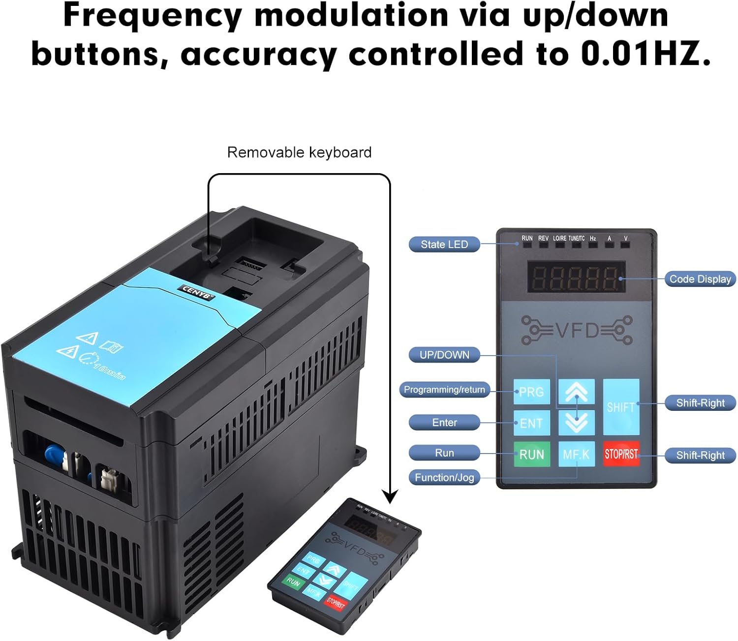 4KW 5HP 20A Variable Frequency Drive vfd 220v Input 220v 3 Phase Output, 0-3000Hz, Upgraded Up/Down Button Tuning Mode, Precise Control to 0.01Hz, Inverter for CNC Spindle Motor Speed Control