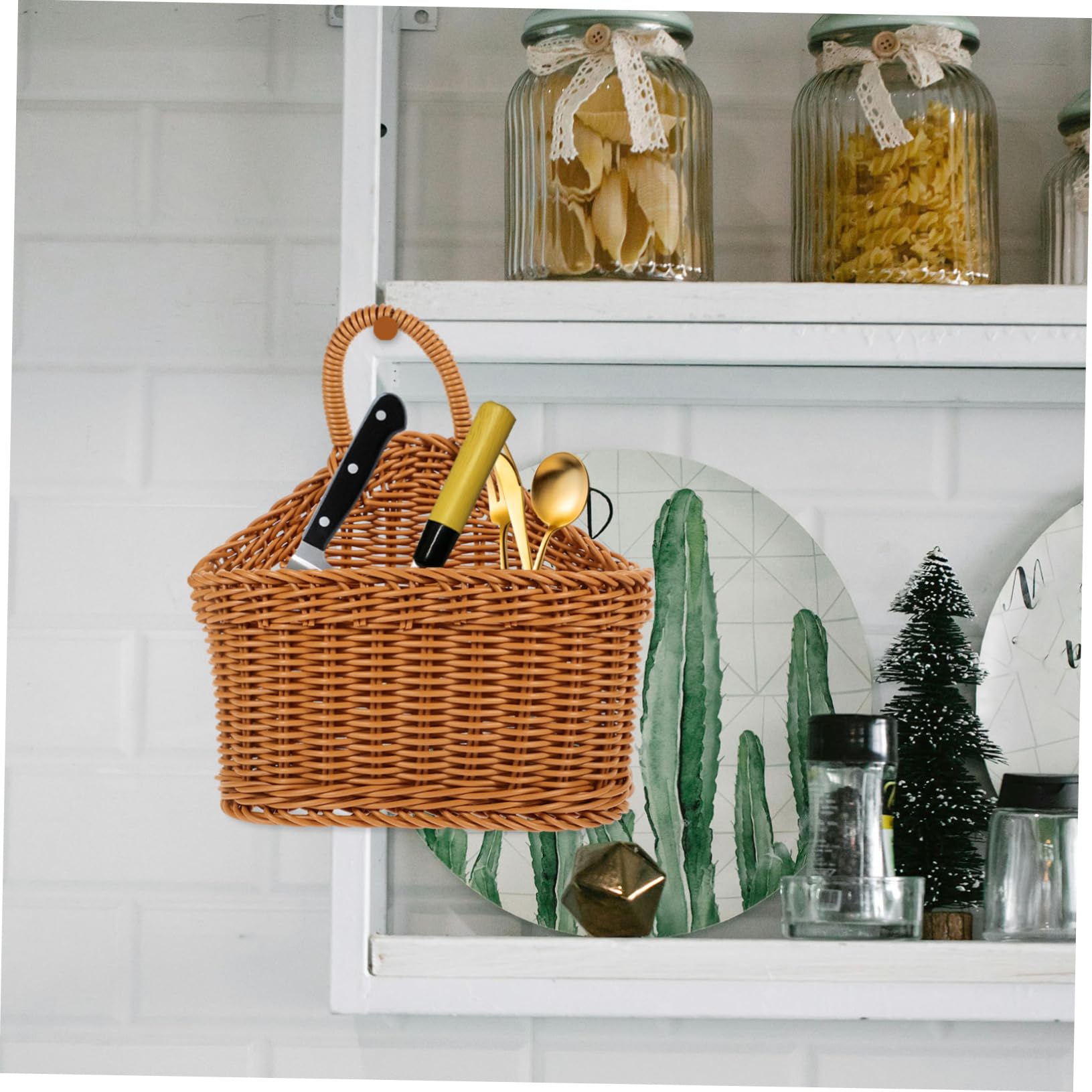 ORFOFE 3pezzi Cesta Appendi Cucina Plastica Intrecciata Contenitore Decorativo Per Posate e Cucina Stile Country Per Organizzare e Accessori