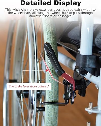 Miniatura 2 de Mellbree 2 extensores de freno para silla de ruedas, 5 pulgadas, color plateado, versión de metal curvo, se adapta a frenos orientados hacia afuera,