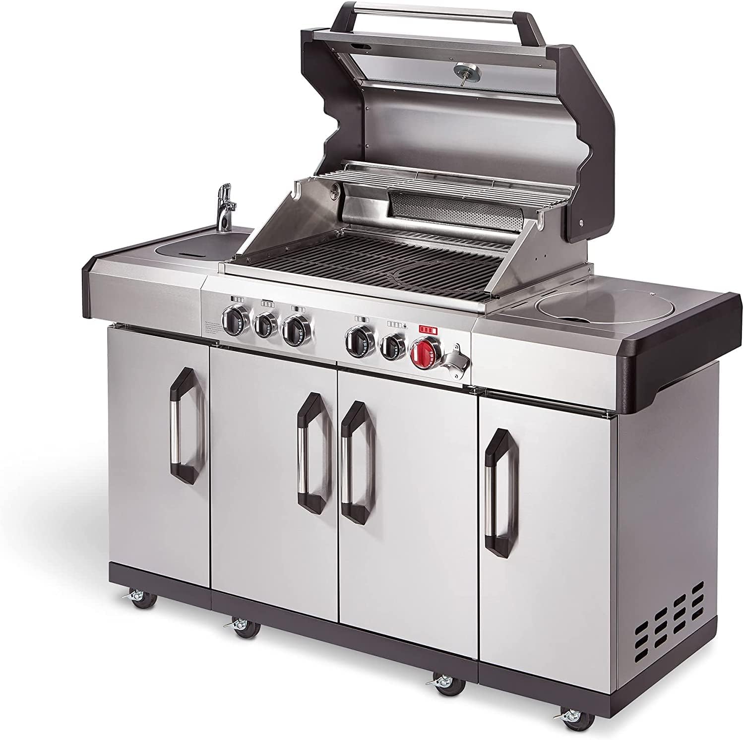 Enders Kansas Pro 4 SIK Profi Turbo Barbeque a gas - 4 Fuochi + Infrarossi - in Acciaio Inossidabile con Fornello Laterale - Turbo Zone Heat Range - Simple Clean #871433 Argento Enders Kansas Pro 4 SIK Profi Turbo Barbeque a gas - 4 Fuochi + Infrarossi - in Acciaio Inossidabile con Fornello Laterale - Turbo Zone Heat Range - Simple Clean #871433 Argento