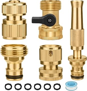 Brass Hose Connector with Spray Gun, 3/4 Brass Hose Quick Connector, 3/4 Shut Off Valve Male and Female Adapter, 1/6 Thread Quick Connector, 3/4 Hose Water Inlet Connector, Brass Spray Gun