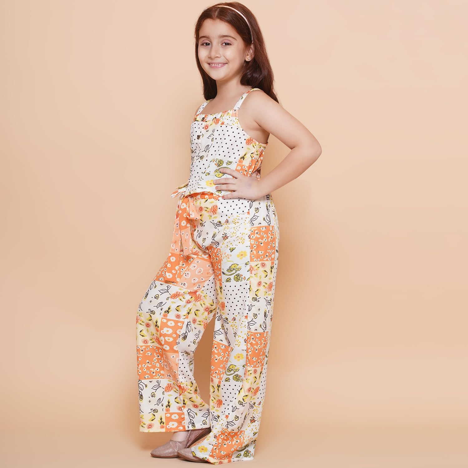 Arshia Fashions Girls Jumpsuit Style Top with Palazzos for 3-14 Years Orange 2