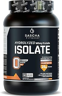 Aislado de proteína de suero hidrolizado Sascha Fitness, 100% alimentado con pasto (2 libras, todo)