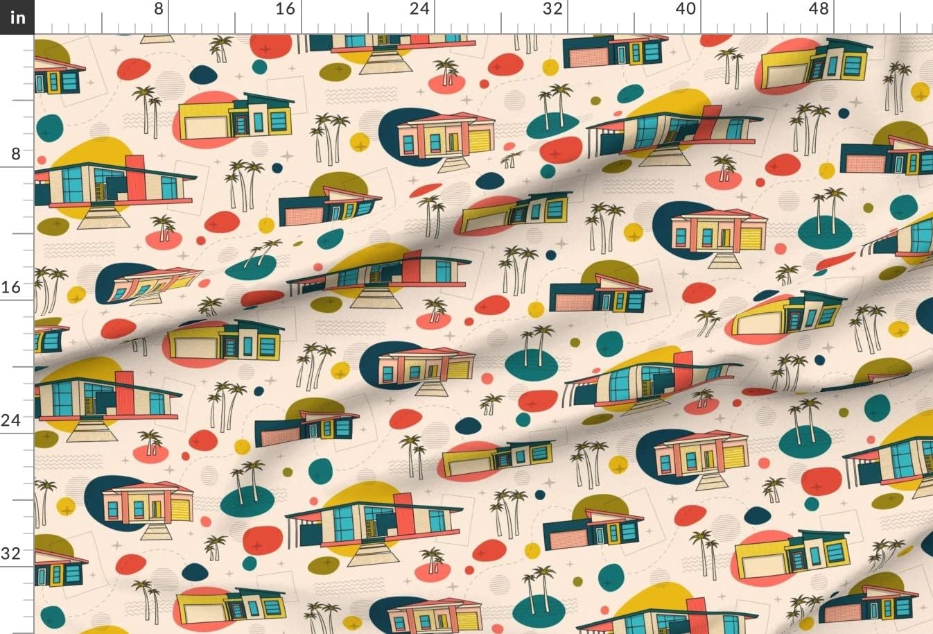 Spoonflower Fabric - Mid Century Modern Architecture Vintage Retro Printed on Upholstery Velvet Fabric Fat Quarter - Upholstery Home Decor Bottomweight Apparel