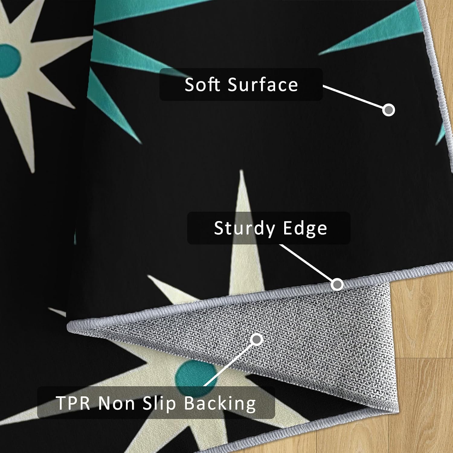 Atomic Runner Rug 2x8 - Hallway Runner Rug Mid Century Vintage Stars Pattern, Non Slip, Washable, Atomic Home Decor Carpet for Kitchen, Entryway, Bedroom, Laundry Room J742