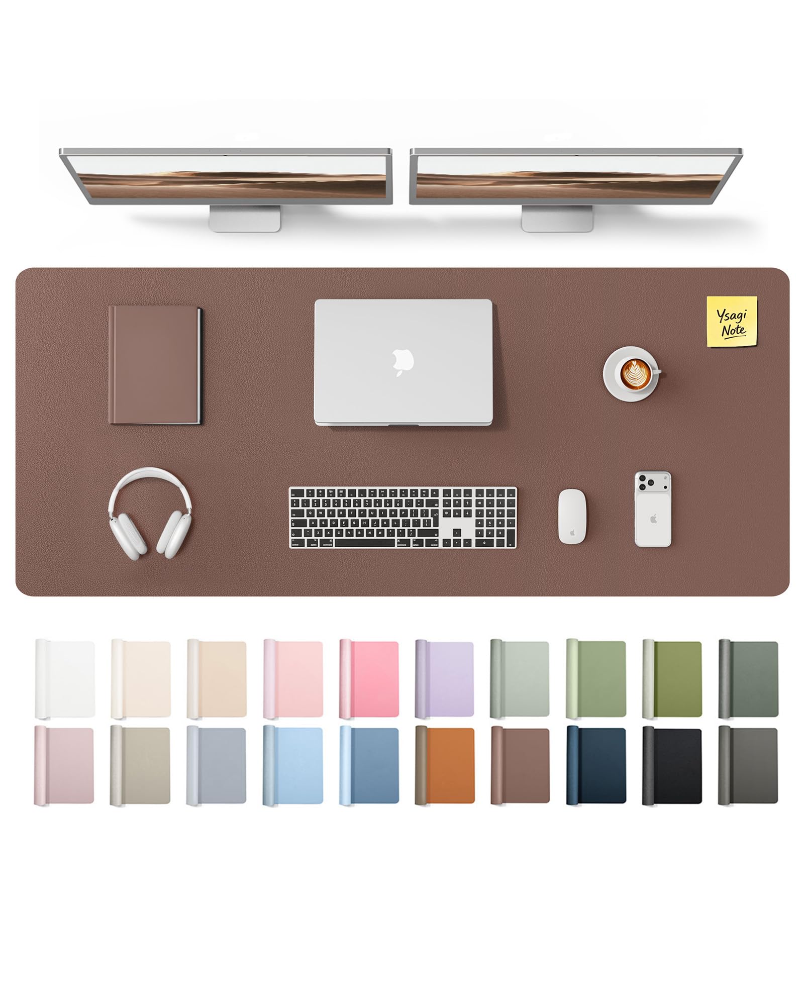 YSAGi Leather Desk Pad Protector, Office Desk Mat, Large Mouse Pad, Non-Slip PU Leather Desk Blotter, Laptop Desk Pad, Waterproof Desk Writing Pad for Office and Home (Chocolate,55" x 17.2")