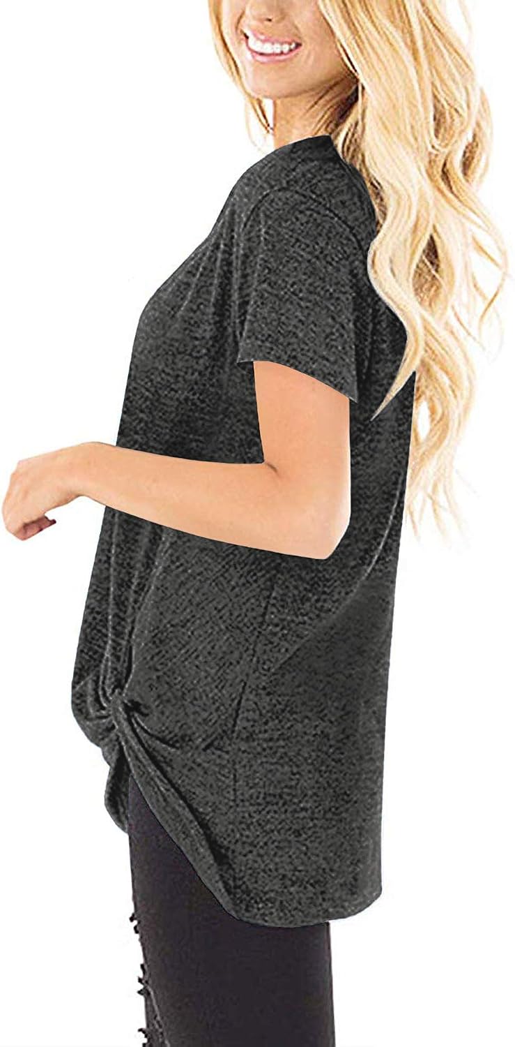 Uaderize Women's Comfy V Neck T-Shirts Short Sleeve Twist Knot Tops
