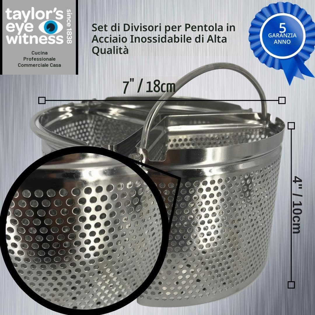 Saucepan Triple Divider And Separator Set - Saves Energy and Space When Cooking. Three Part Professional 18cm Stainless Steel Strainer. Vegetables, Potatoes, Mussels, Boiled Eggs. Pan Not Included.