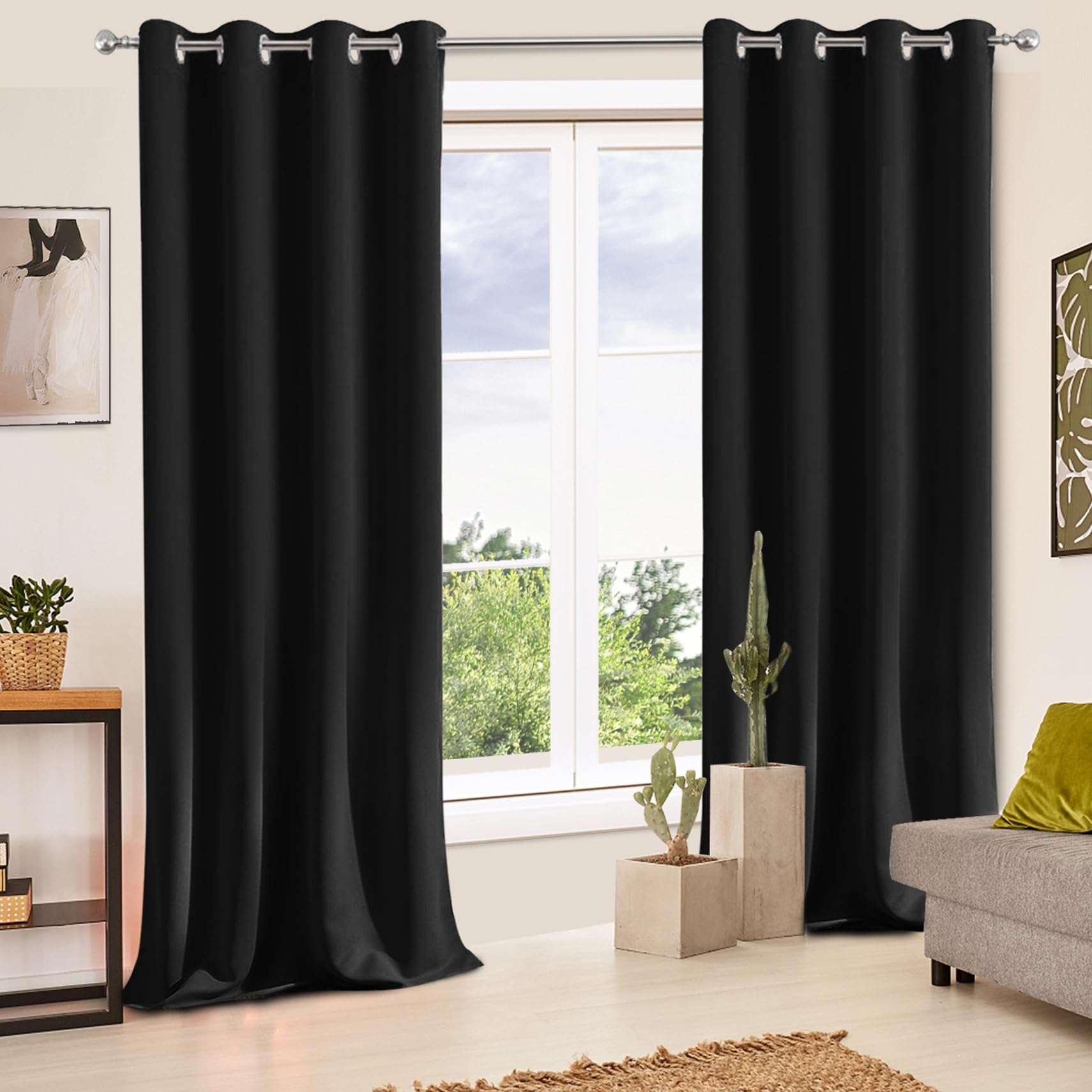 Hitzeschutz Gardinen Vorhänge 140 x 200 cm Wärme, Gegen Kälte, Schalldämmende Thermovorhang Hitzeschutz Türvorhang 1Er Set für Wohnzimmer Kinderzimmer Schlafzimmer Fenster, Schwarz