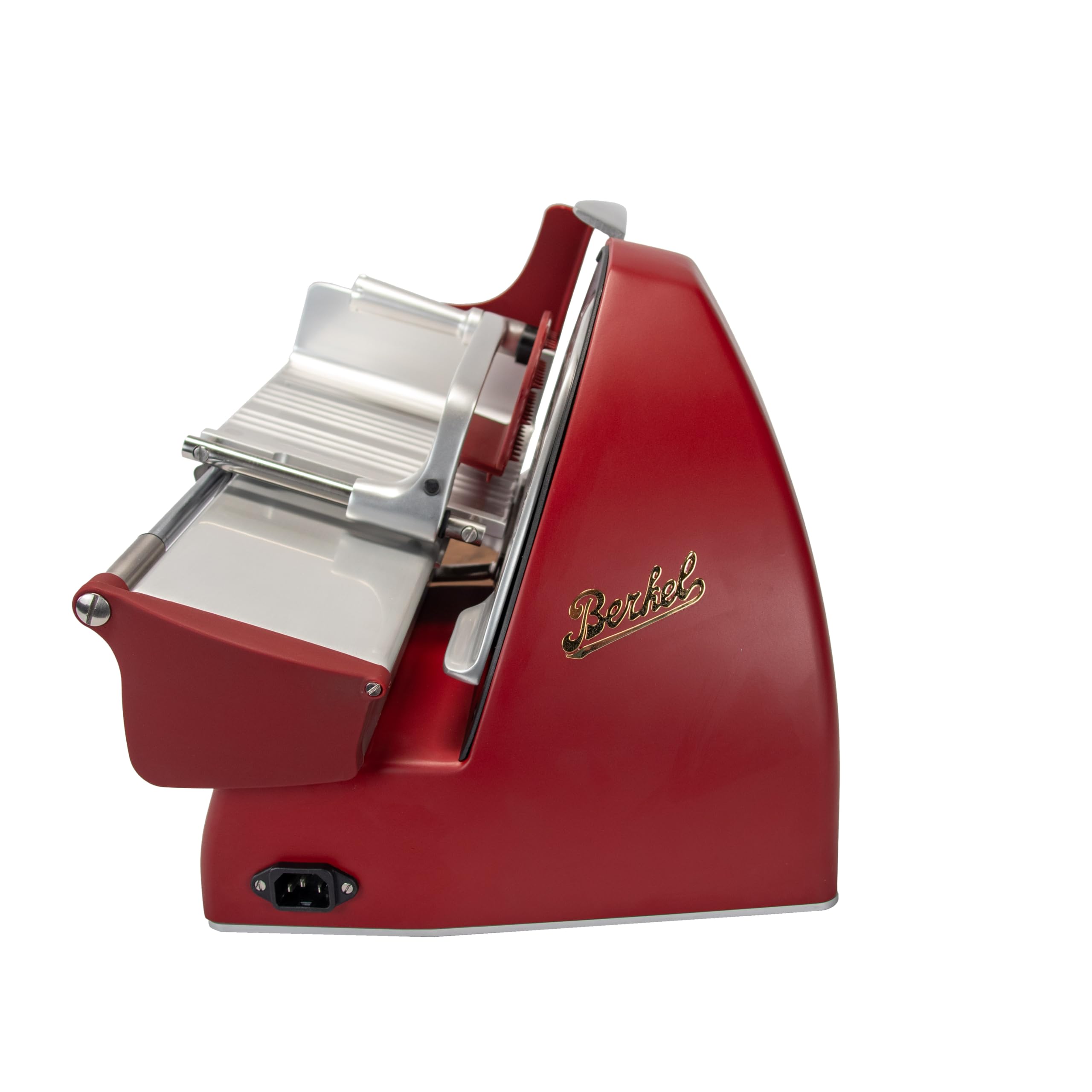 Berkel Home Line 200 Plus Affettatrice - Rosso Opaco - Elettrico & Compatto - Ideale per prosciutto, verdure e formaggi - Affettatrice di design con tagliere in legno di quercia fatto a mano