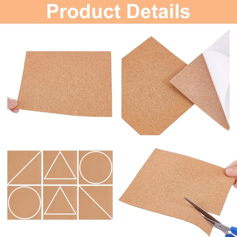BENECREAT 8 Pack Self-Adhesive Cork Sheets 1mm Thick A4 Rectangle Insulation Cork Backing Sheets for Coaster, Wall Decoration, Wedding Party, DIY Crafts Supplies, 8.3" x 11.8"