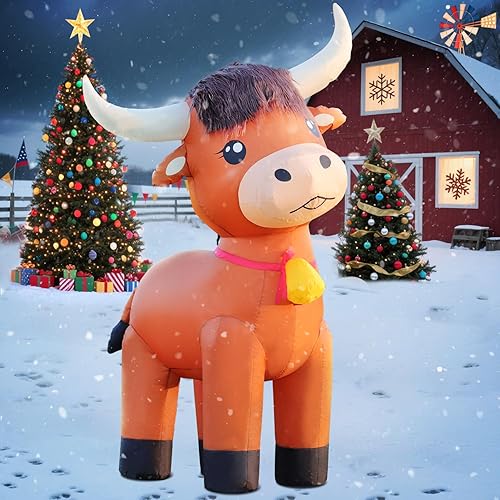 Miniatura 2 de DomKom Inflables de vaca de las tierras altas de 6 pies, Navidad, primavera, rancho de granja, animales inflables lindos terneros de ganado de