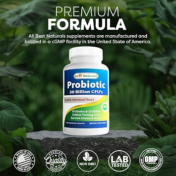 Best Naturals Probiotic 10 Strains & 30 Billion CFU Intestinal Flora, 120 Veggie Capsules - Shelf Stable probiotic (4146365)
