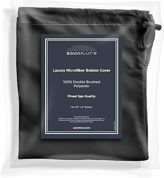 Saloniture Microfiber Cylinder Pillow Case Cover for Massage Table Bolsters - 30 x 6 Inch with Drawstring Closure, Black