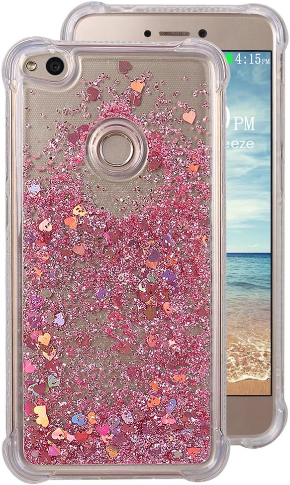 Huawei P8 Lite 2017 liquid case, pink loop, 3D flowing liquid bling, dynamic quicksand, star glitter case, non-slip, scratch resistant, transparent, silicone protective shell cover for Huawei P8 lite 2017