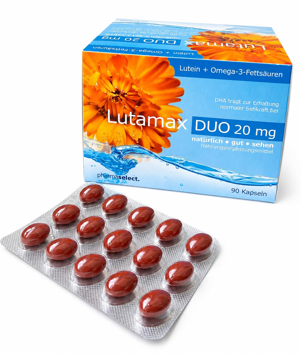Lutamax DUO 20 mg – 90 Kapseln | Lutein, Zeaxanthin & Omega-3 | Augenvitamine bei AMD und altersbedingten Augenproblemen | 3-Monats-Pack