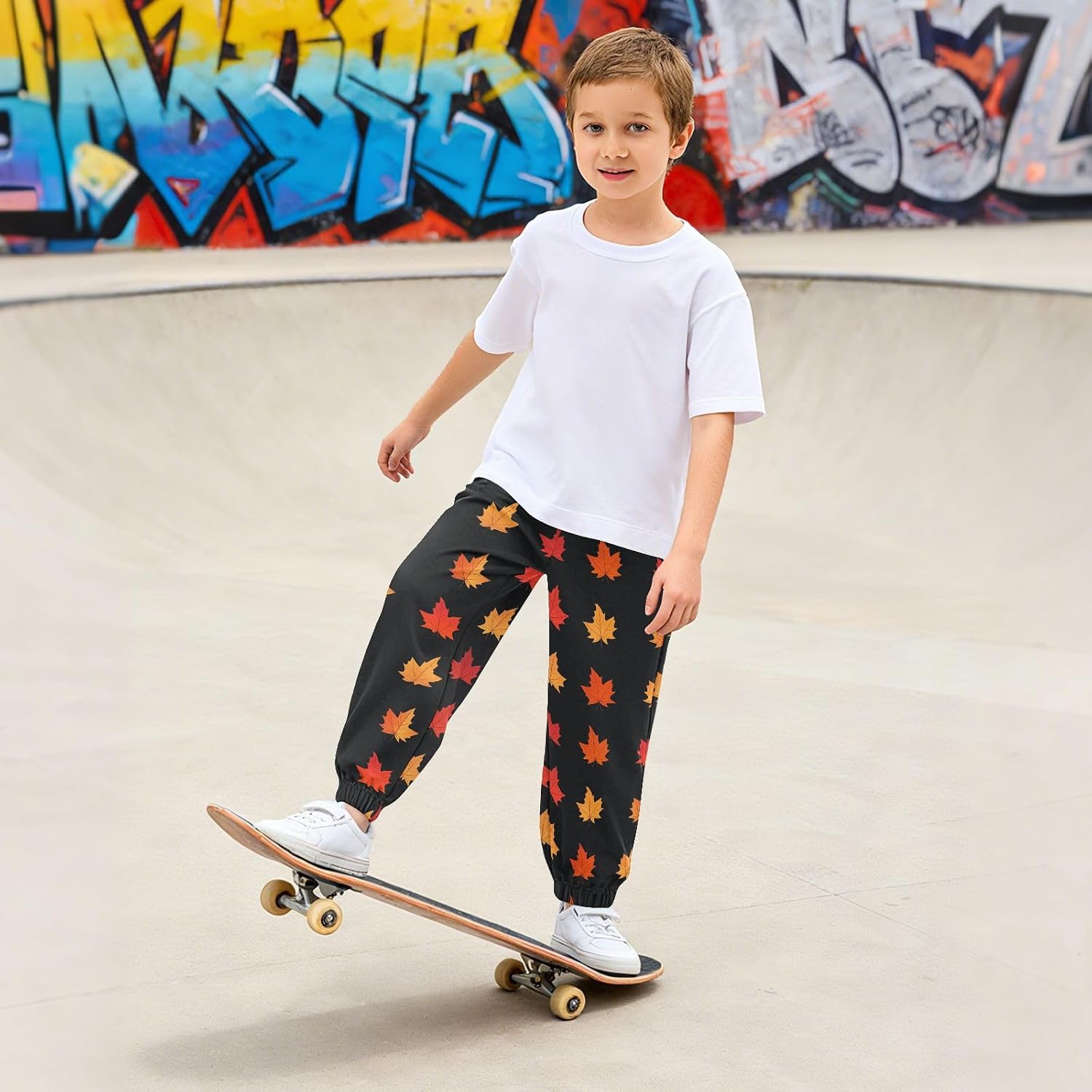 Boy Sweatpants Maple Leaf Classic Joggers Casual Athletic Pants Kids Elastic Waist Cuffed with Pockets
