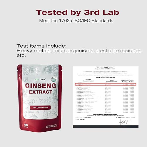 Vista 3 de ECO-TASTE Extracto de raíz de ginseng en polvo, panax coreano para batidos, café o bebidas, 10% ginsenósidos, 2.16 oz (60 porciones)