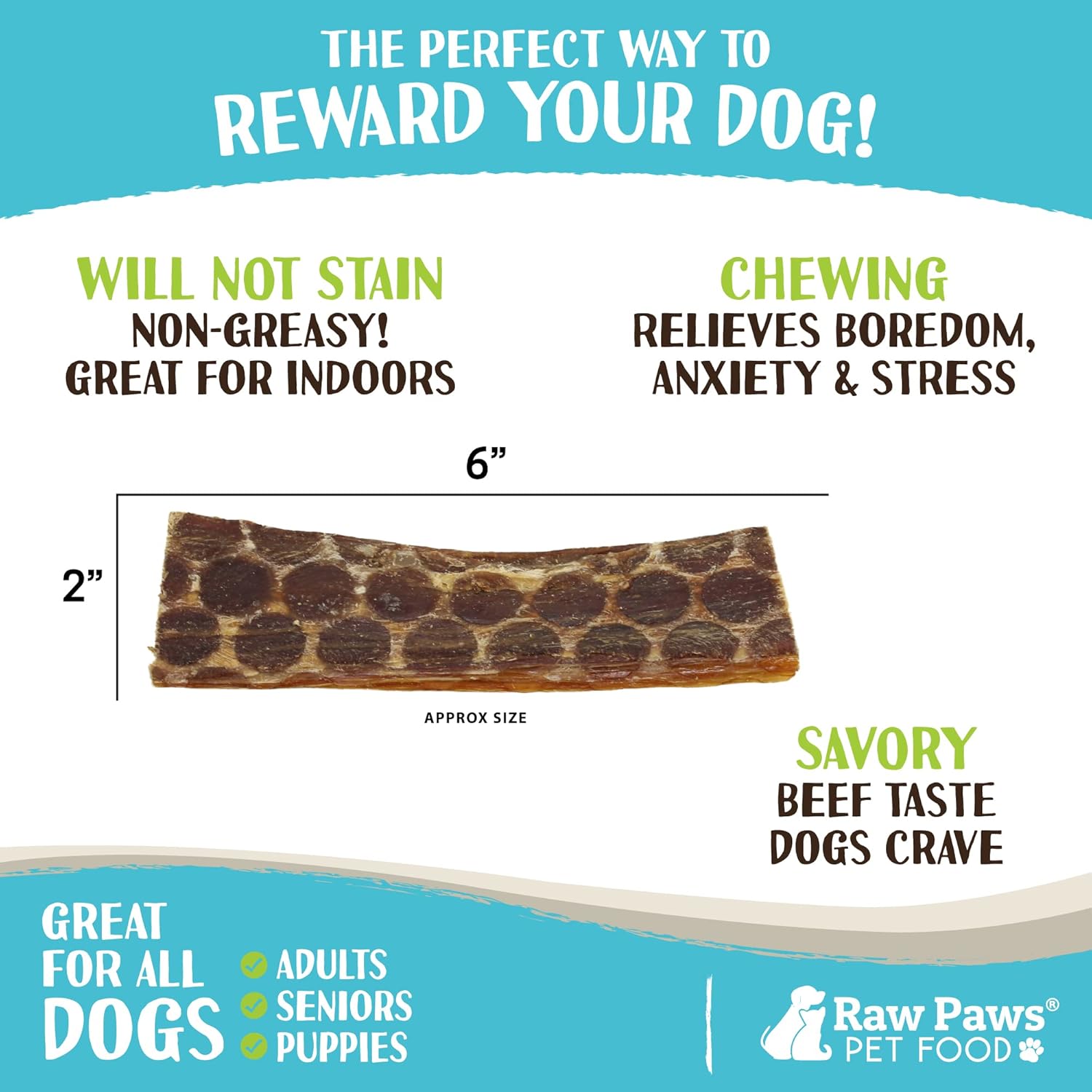 Raw Paws Beef Esophagus Dog Treats, 6-inch (40-Count) - Packed in USA - All Natural Chews - Free-Range Beef Esophagus Strips - Dog Taffy Chews - Single Ingredient Chew for Dogs - Cow Jerky Treats
