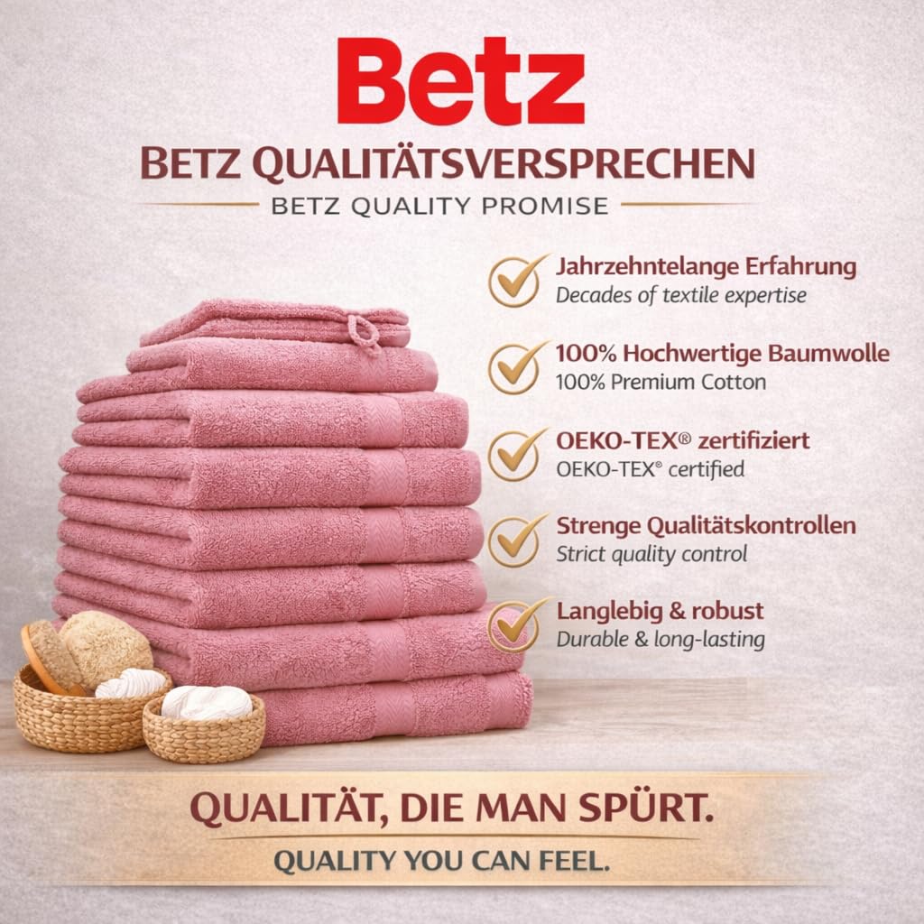 Betz Premium Handtuch-Set mit 10 Teilen – 100% Baumwolle, 4 Handtücher 50 x 100 cm, 2 große Duschtücher 70x140 cm, 2 Gästetücher 30 x 50 cm, 2 Waschhandschuhe, Altrosa