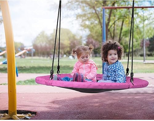 Miniatura 7 de KOTEK Columpio de árbol de platillo de 40 pulgadas para niños, juegos de columpio para interiores y exteriores con cuerdas ajustables para colgar,