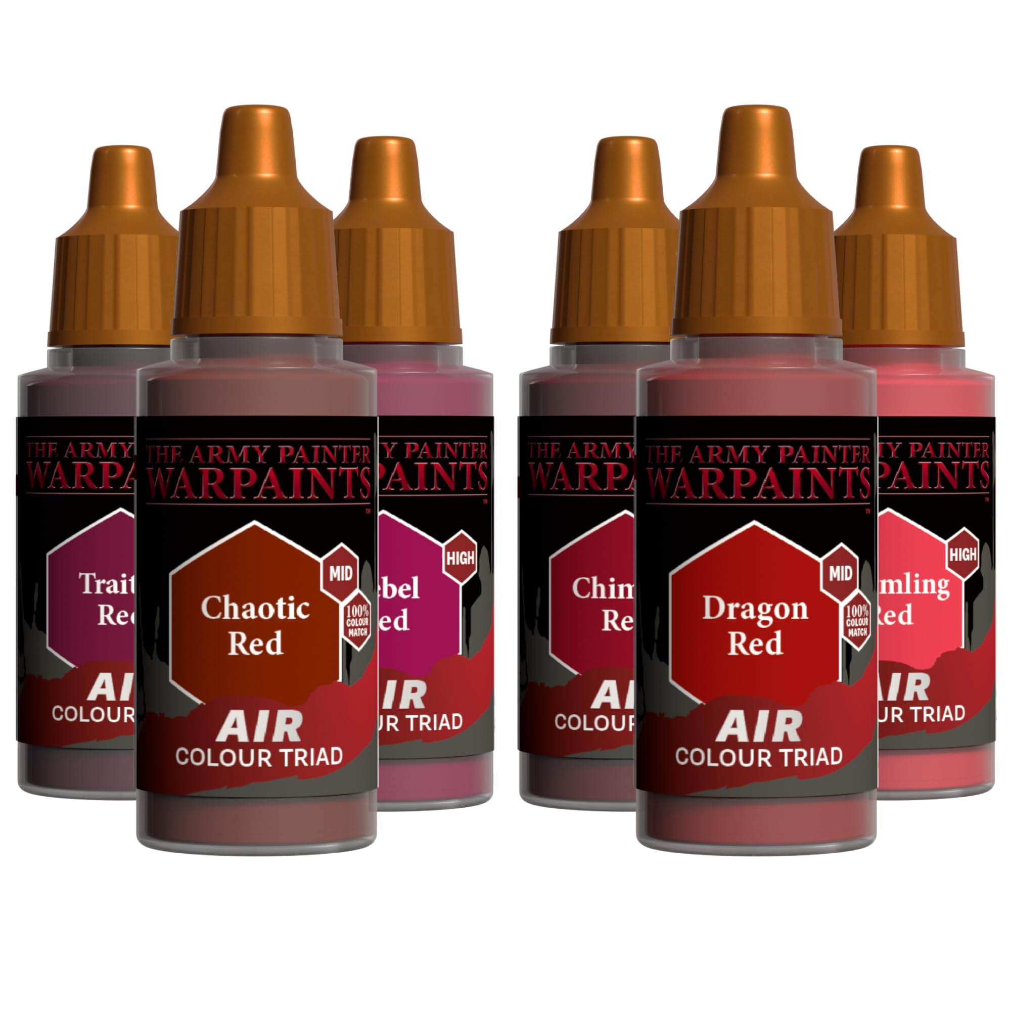 The Army Painter, Airbrush Primary Bundle Red, 2 Colour Air Triads with 6 x 18 ml Pre-thinned Acrylic Spray Gun Paints - Paint Sprayer Paints for D&D & Warhammer Miniatures