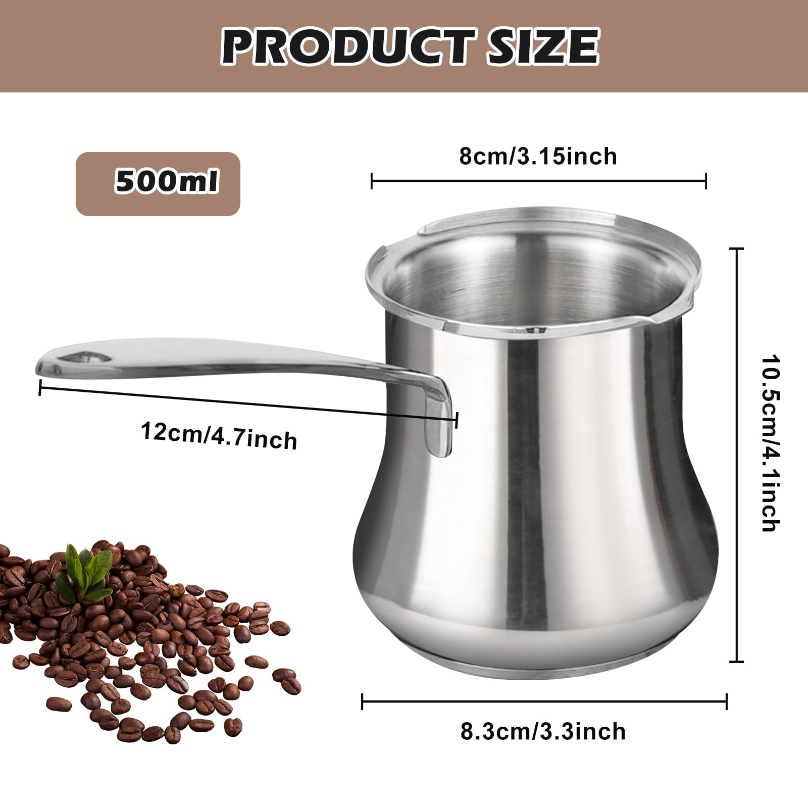 Türkische Kaffeekanne, 500ml Kaffeekanne Mokkakanne, Türkischer Kaffeekocher, Edelstahl Griechische Cafe Kocher für Kaffee und Milchschaumzubereitung