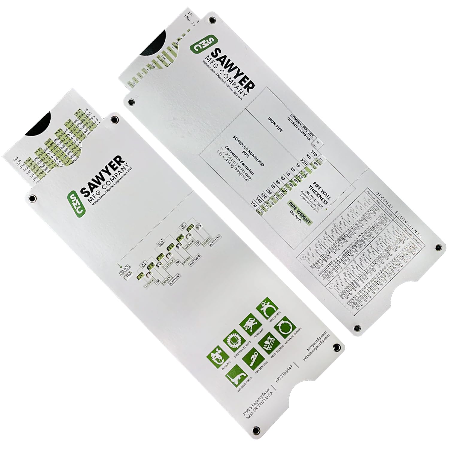 Sawyer Mfg Company - Slide Rule Tool for Pipe Cutting & Measuring - Ruler to Easily Determine Pipe Thickness, Weight & Cutback Lengths with Oxygen & Acetylene Settings for Bevels - 11.5” x 4.25”