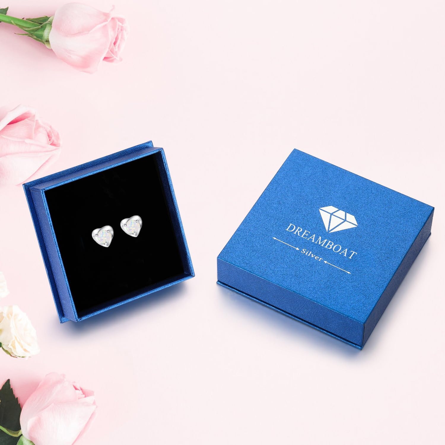 Dreamboat Heart Birthstone Stud Earrings Sterling Silver Birthstone Earrings Heart Earrings Jewelry for Women