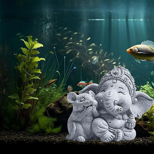 Miniatura 2 de livelyfish Estatua de elefante pequeño, estatua de arenisca, escultura de Buda de meditación hindú para decoración de acuarios de peceras (C)