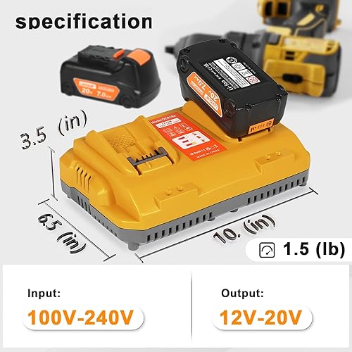 Miniatura 4 de DCB102 - Estación de carga de batería para batería Dewalt, carga simultánea para batería máxima de 12 V y 20 V, compatible con DCB124 DCB126 DCB200
