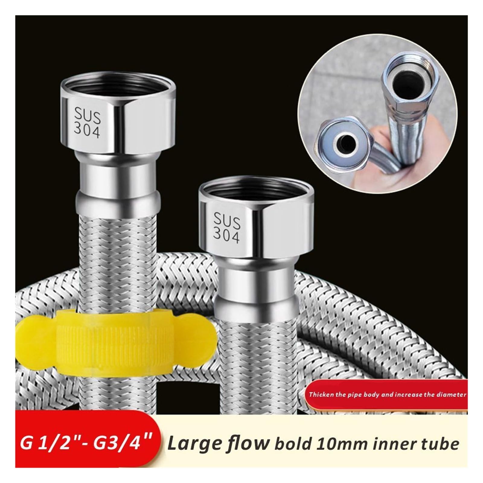 1 tubo flessibile di ingresso dell'acqua SUS304 da G1/2" a G3/4" for rubinetto, 20-200 cm, di riscaldamento, collegamento WC, tubo for bagno e cucina(G 3-4 Hose,150cm)
