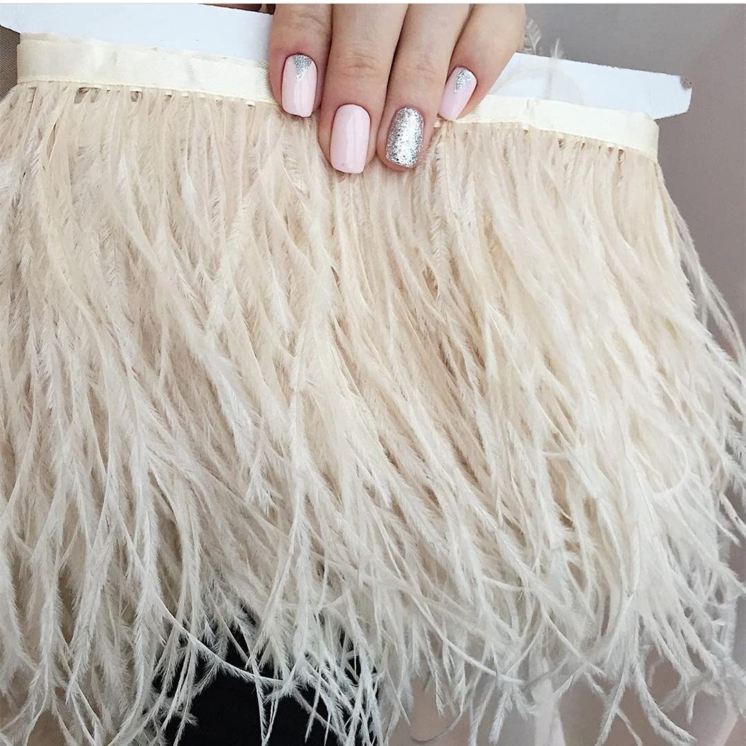 Piume Di Struzzo Con Frange - 2 Iarde, Larghezza 4-6 Pollici, Per Costumi E Decorazioni Fai Da Te