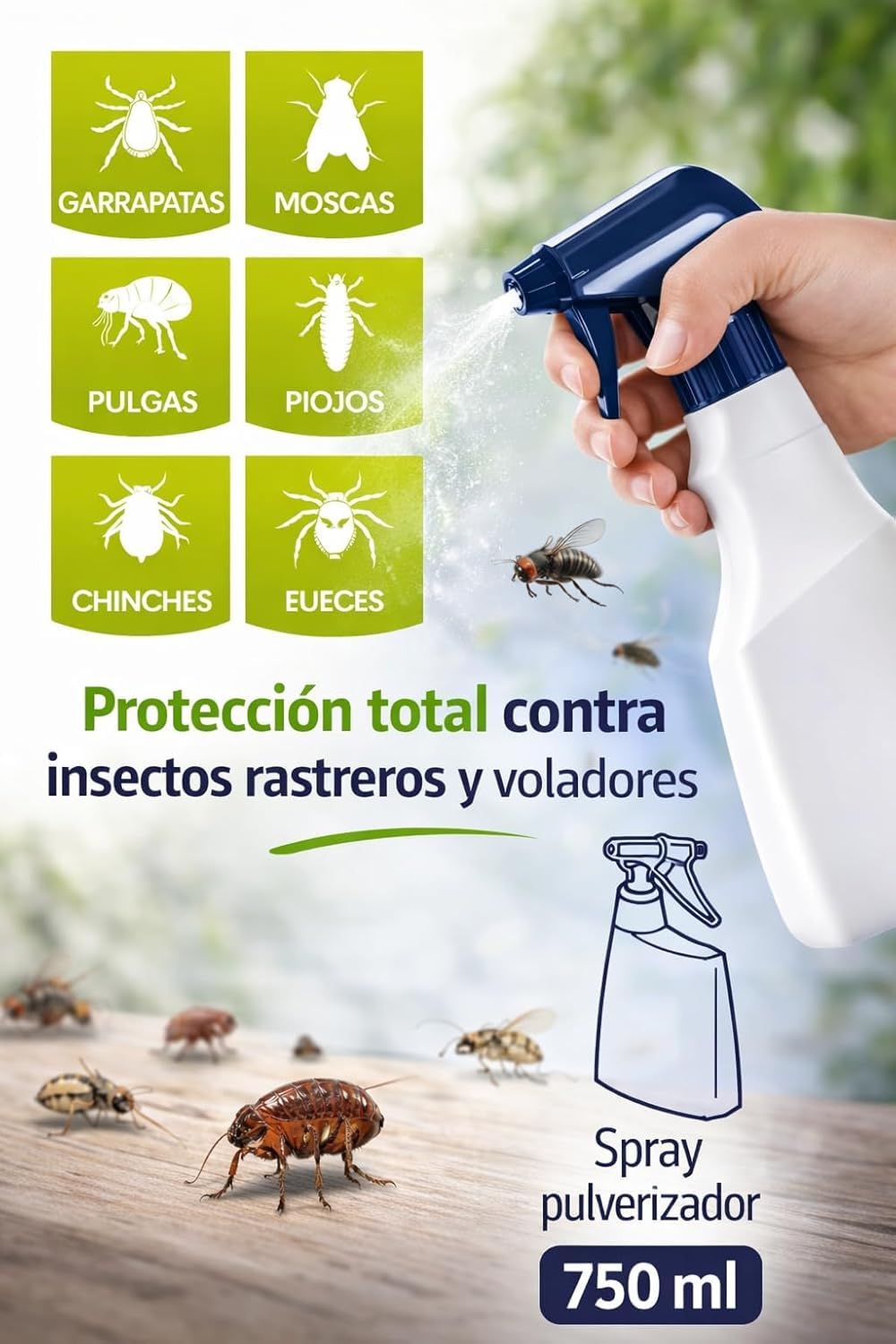 Spray Insecticida Moscas - Garrapatas - Pulgas – Control de Insectos Voladores y Rastreros | Deltasec RTU Plus 750 ml | Nueva Fórmula Reforzada | ARPON ZOTAL (Pack 6 Unidades (4500 ml))